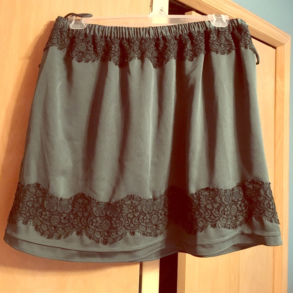 Olive green skirt with lace detail