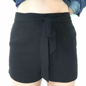 Black tie up shorts