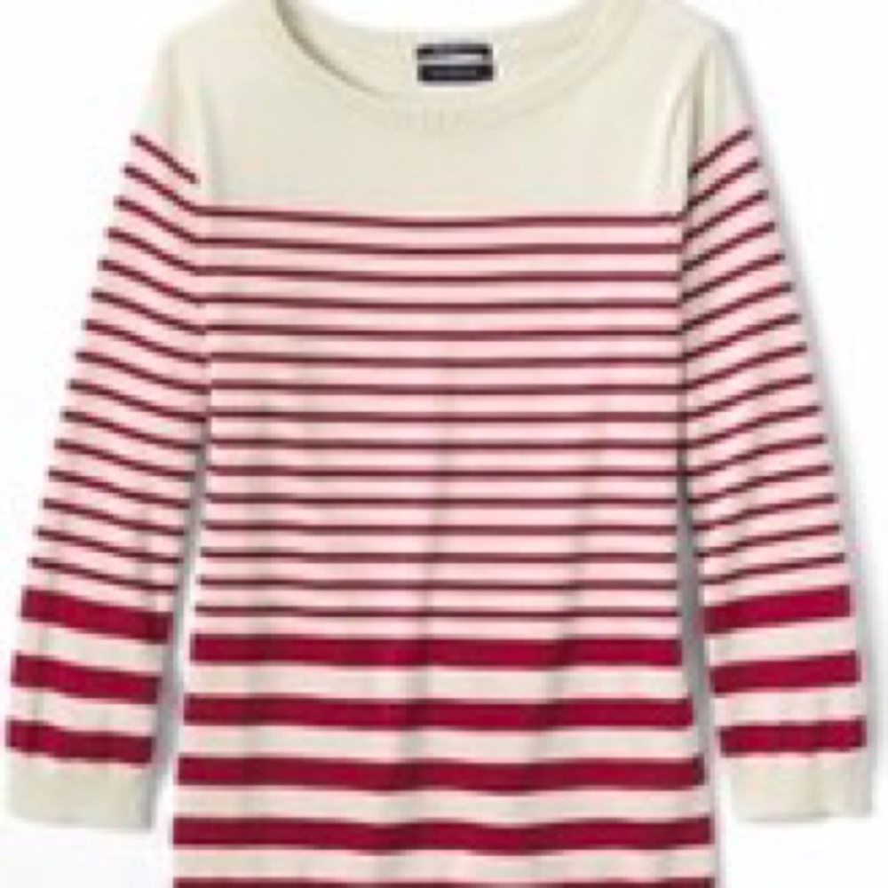 Land's End XS Supima 3/4 Sleeve Striped Sweater