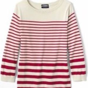 Land's End XS Supima 3/4 Sleeve Striped Sweater