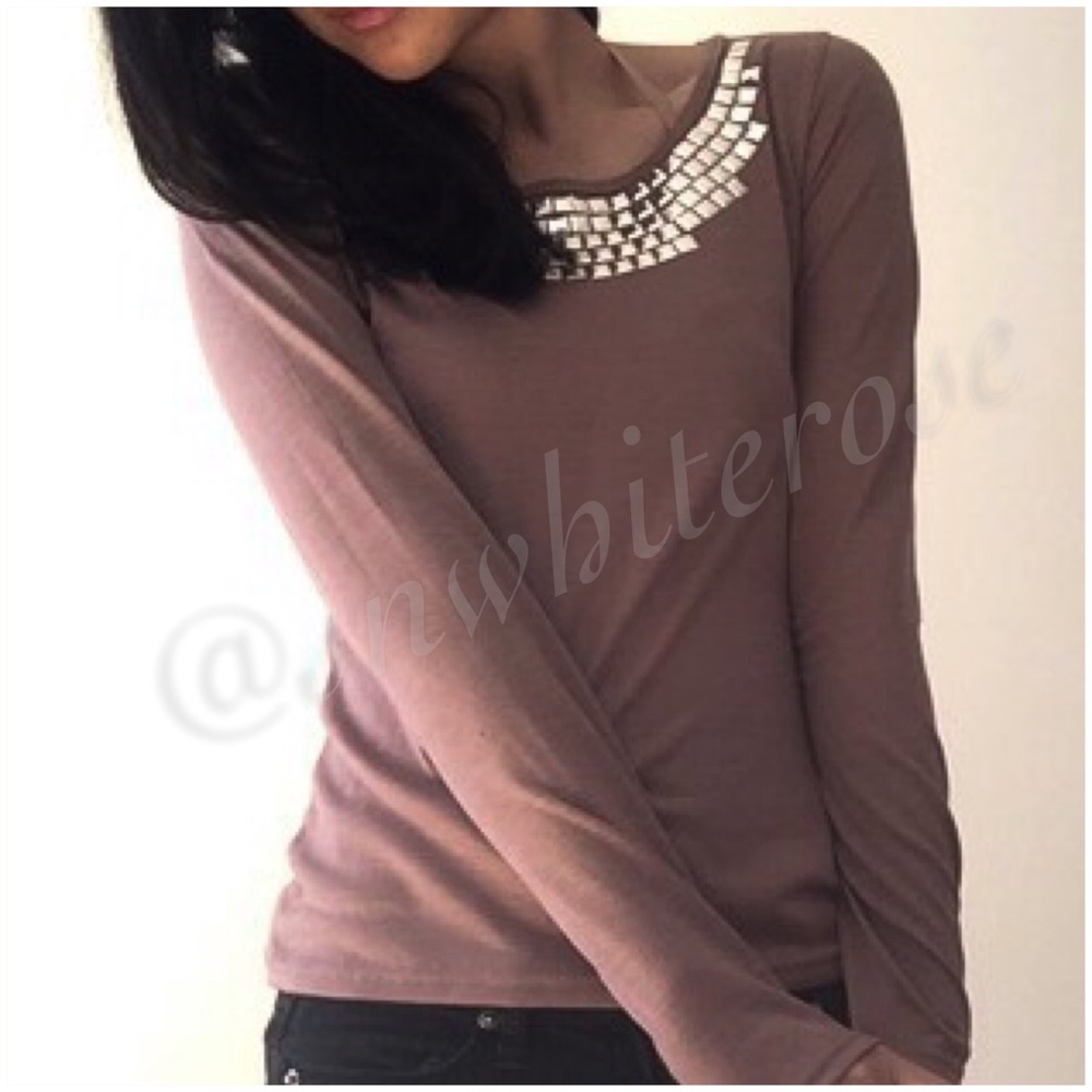 Mocha Embellished Long Sleeve Top