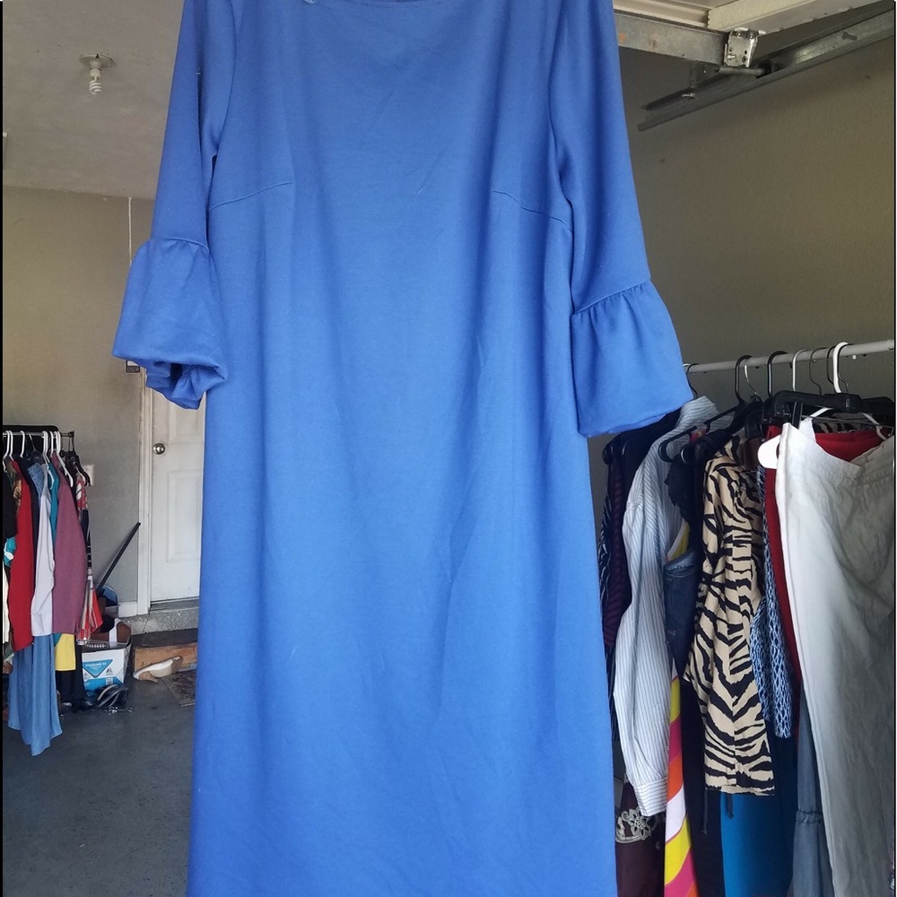 Blue. Bell Sleeve Dress