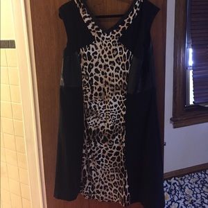 Cheetah n leather stretch dress