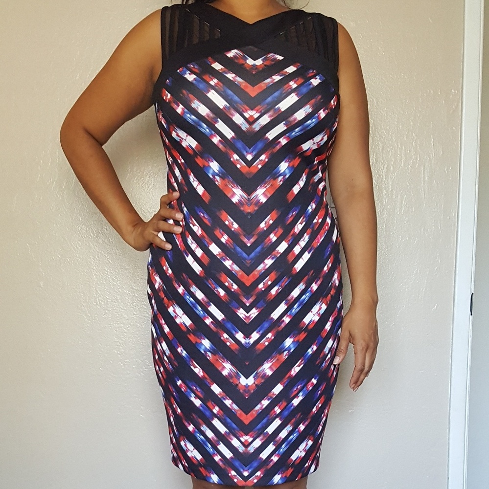 Jax knee length symmetrical dress-blue/red 10