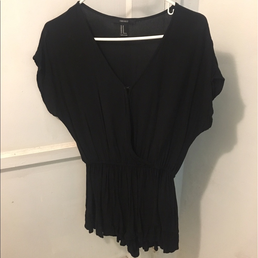 F21 Black Romper with Frills at the Bottom
