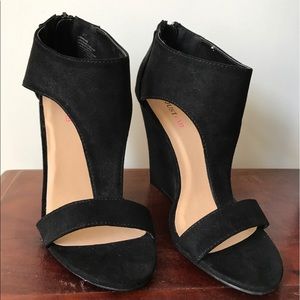 Black Faux-Suede Heeled Sandals