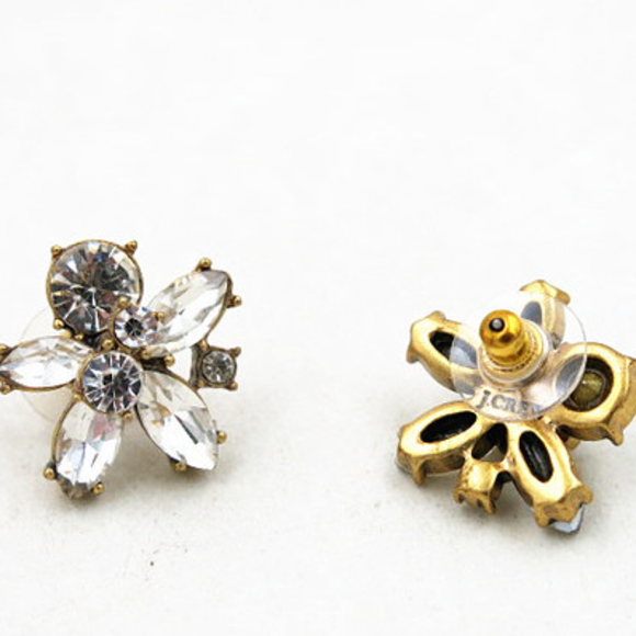 2 LEFT J. Crew Flower Clear Crystals Earrings - Picture 2 of 2