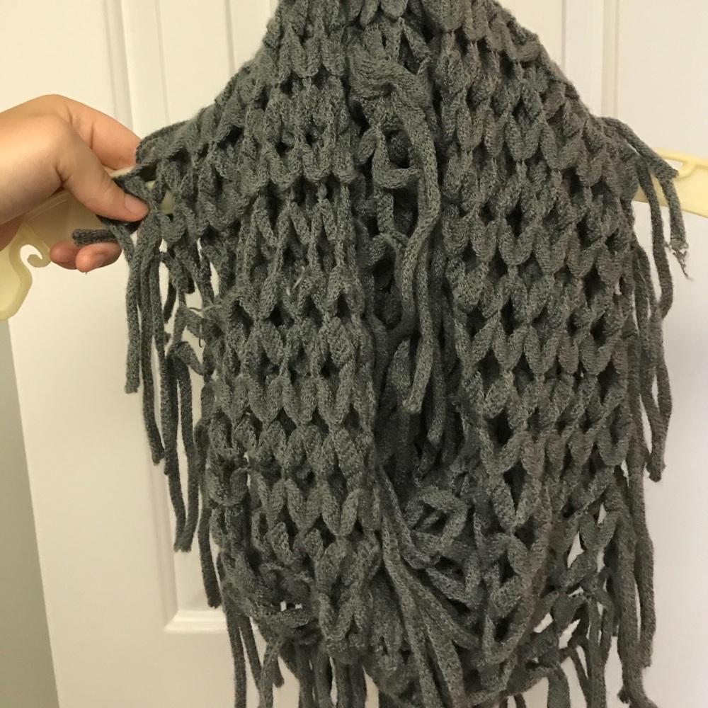 soft grey fringed infinity scarf/shawl