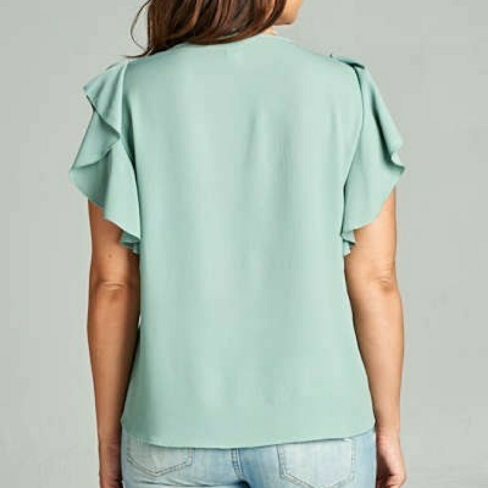 LAST ONE! Plus Mint Green Flutter Sleeve Top - Picture 3 of 5