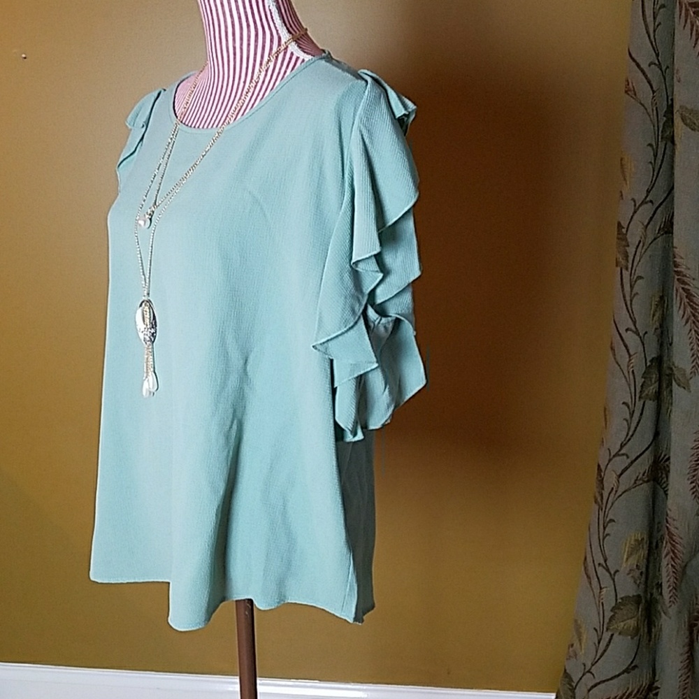 LAST ONE! Plus Mint Green Flutter Sleeve Top - Picture 5 of 5