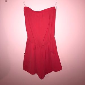 Bright Coral/Pink Strapless Romper
