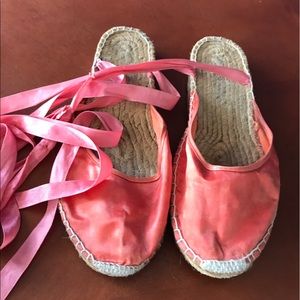 Vintage satin orange & pink ballerina espadrilles