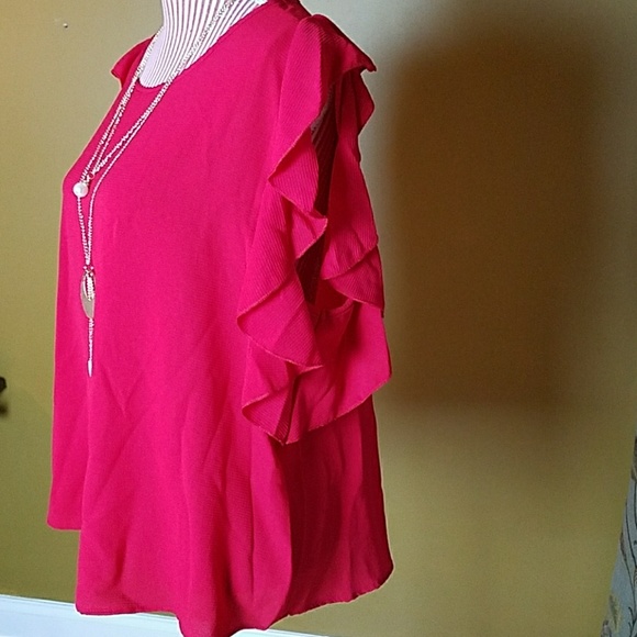 LAST ONE! Plus Red Flutter Sleeve Top - Picture 4 of 4
