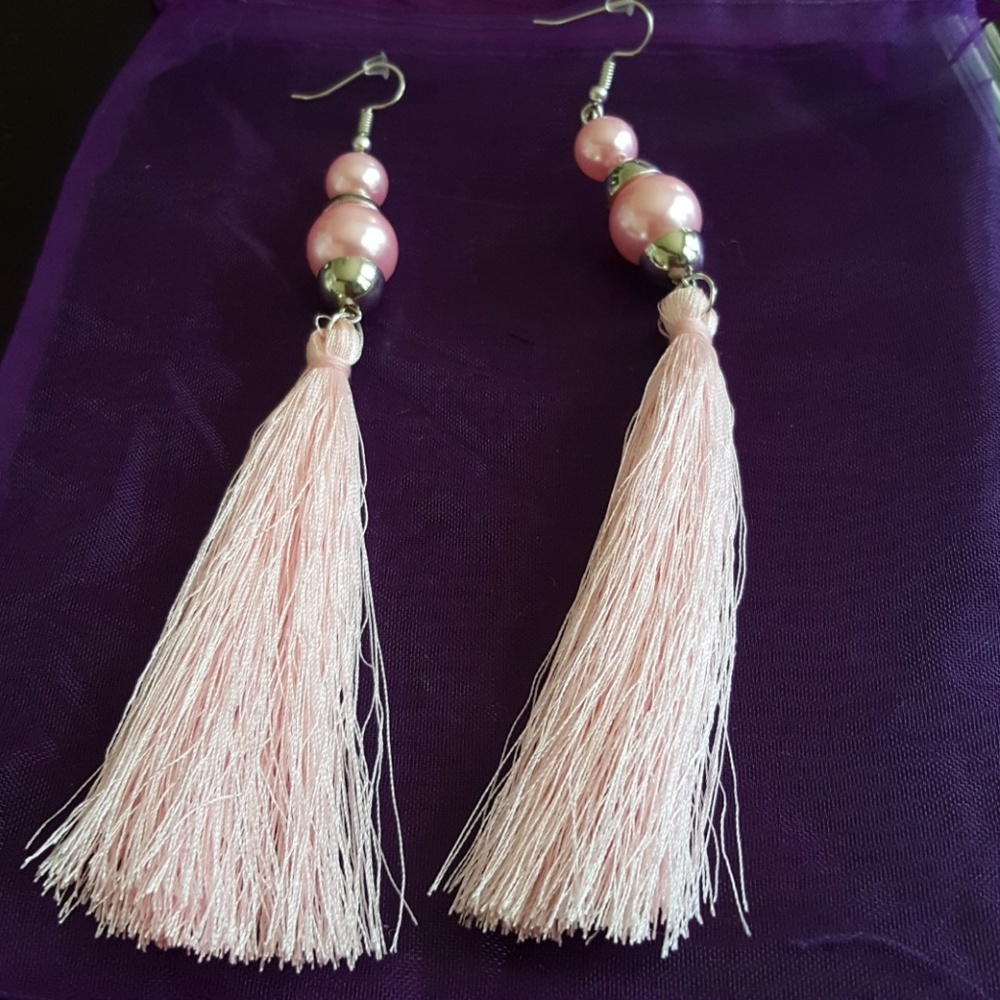 Pink Faux Pearl Tassel Earrings~NWT