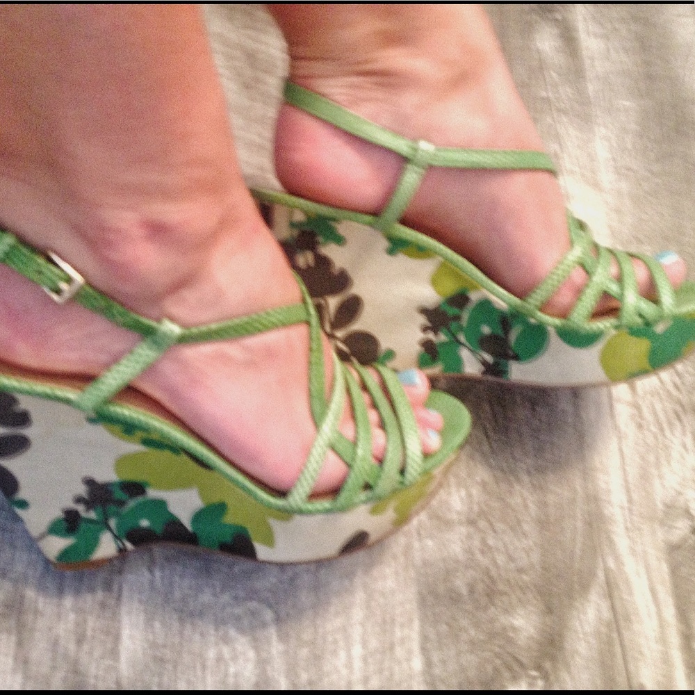 Green Floral Sandal Wedges