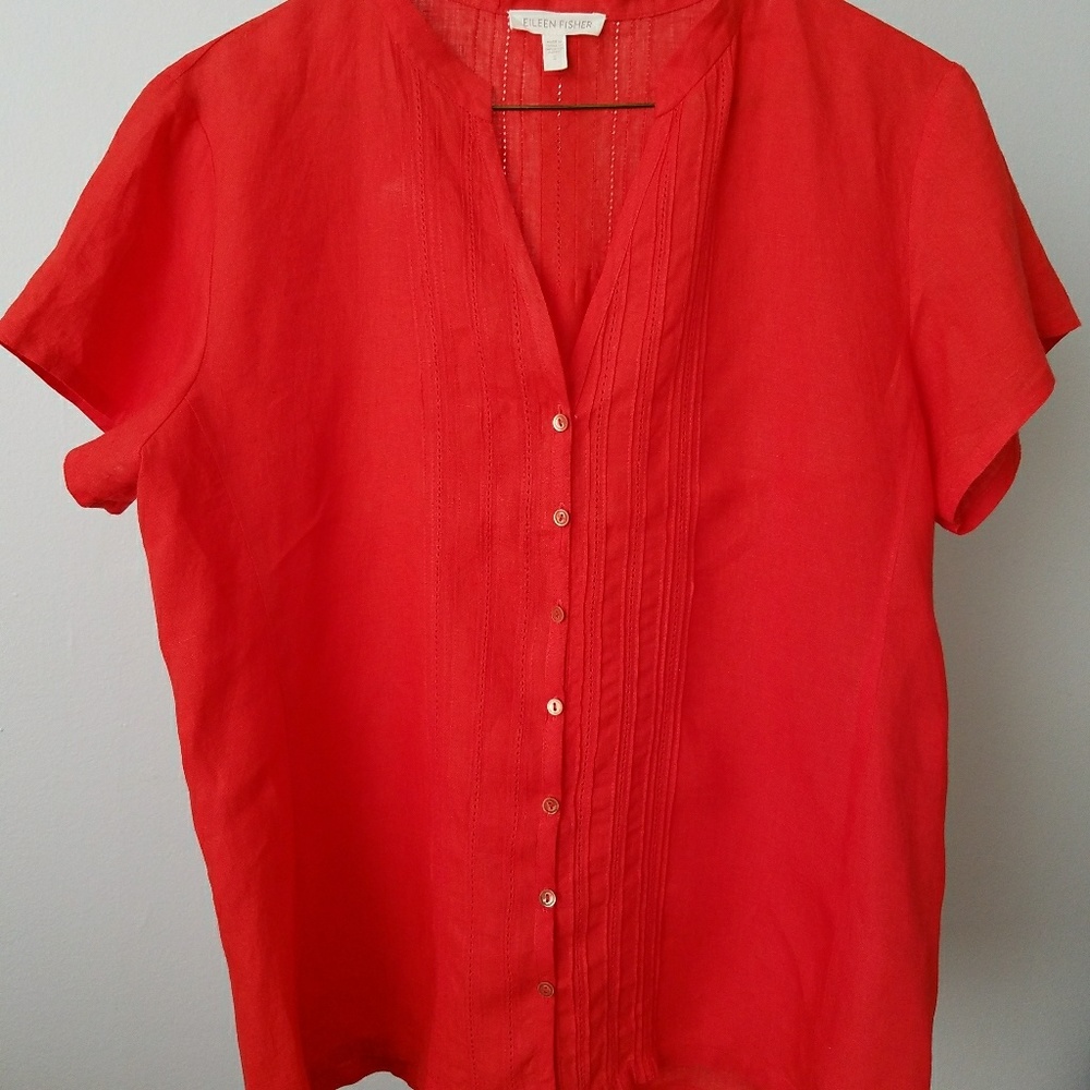 Eileen Fisher Red Linen Blouse