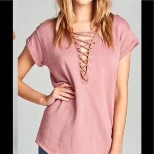 ‼️1 Medium left Deep V Lace Up Top
