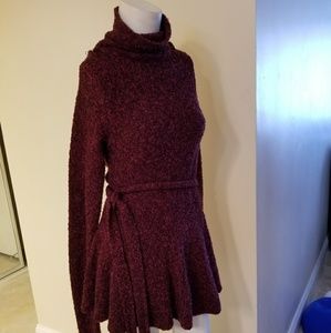 Turtleneck Peplum Sweater with Tie Waist