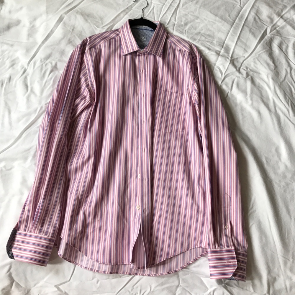 Blue Pink and White Striped Button Down Shirt