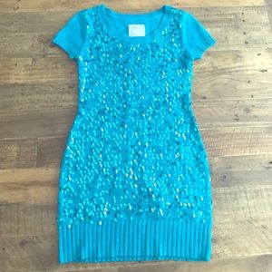 SOLD Justice sequined sweater dress teal blue