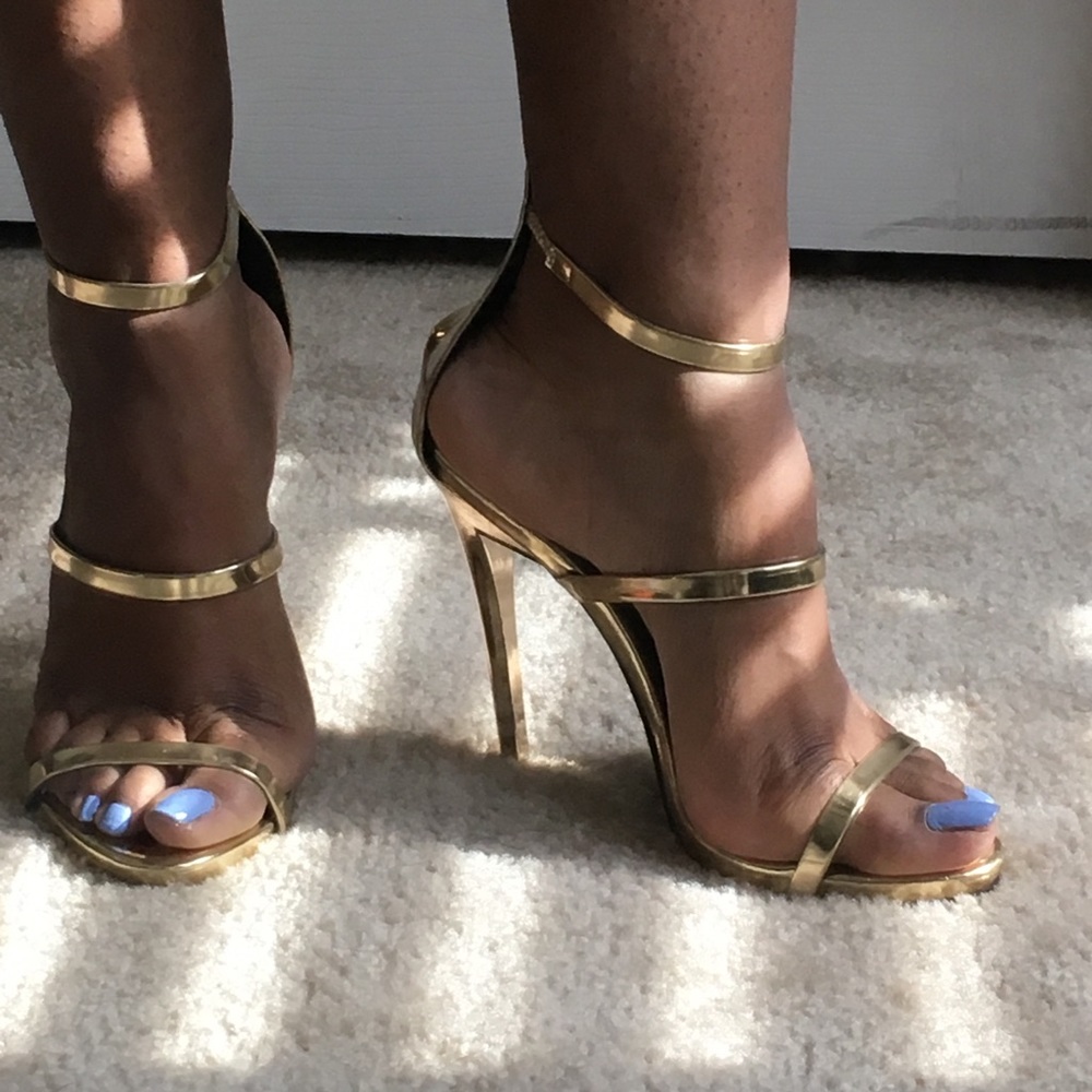 Gold 3 Strap Heels