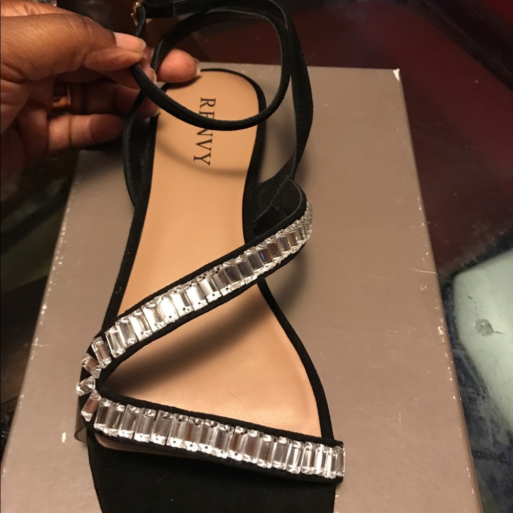 Renvy black suede/leather sandals