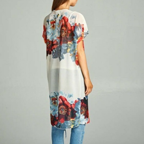 Ivory Floral Print Kimono - Picture 3 of 5