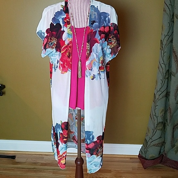 Ivory Floral Print Kimono - Picture 4 of 5