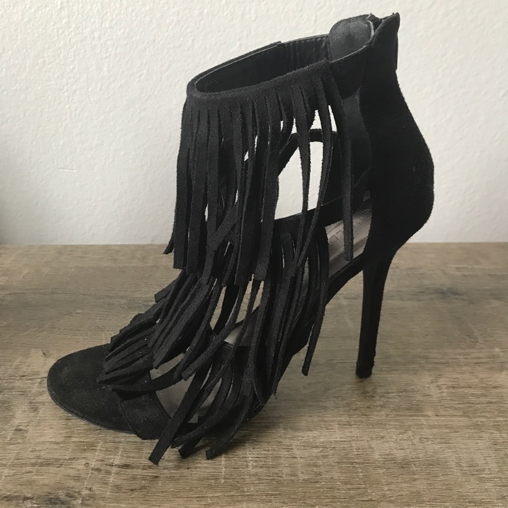Black Fringe Heels