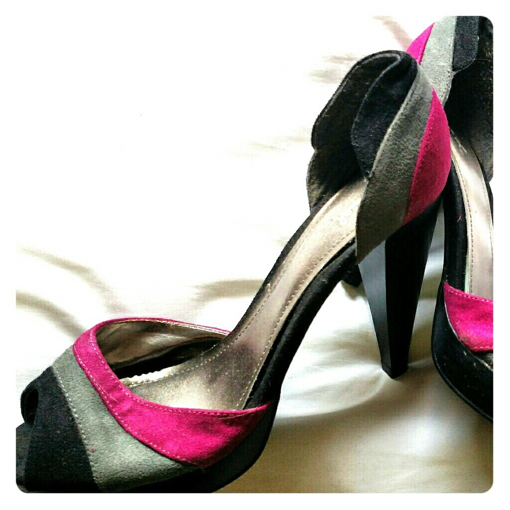 Qupid Heels - Black, Pink, and Gray