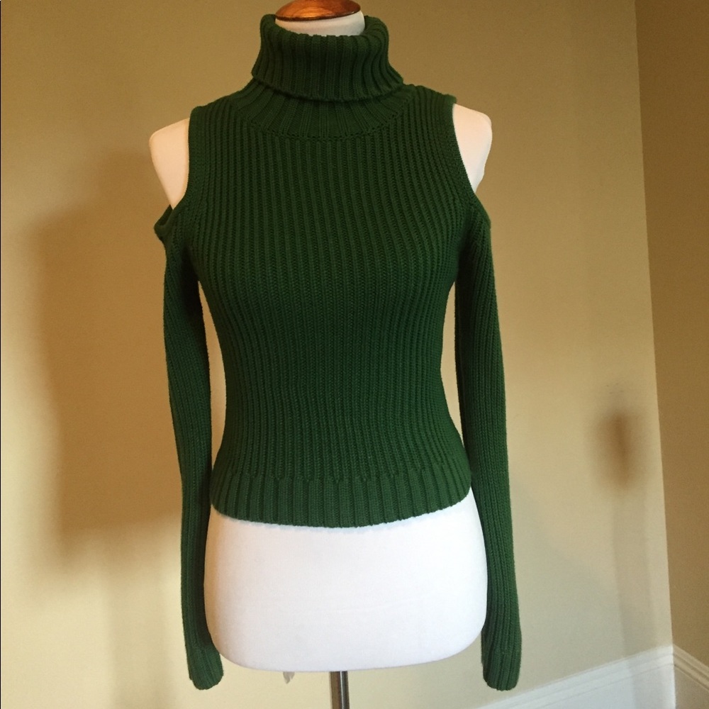 Cold shoulder green sweater