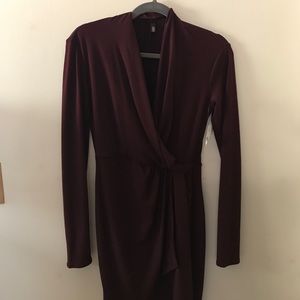 Burgundy mock wrap dress.