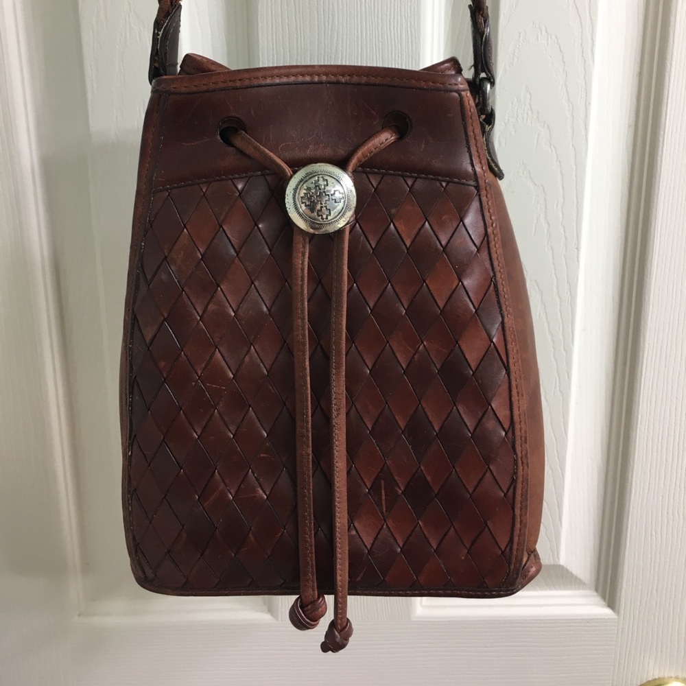 Brighton brown leather cross body woven bag