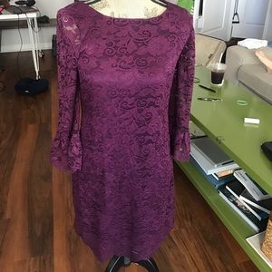 Laundry purple lace mini dress with bell sleeves