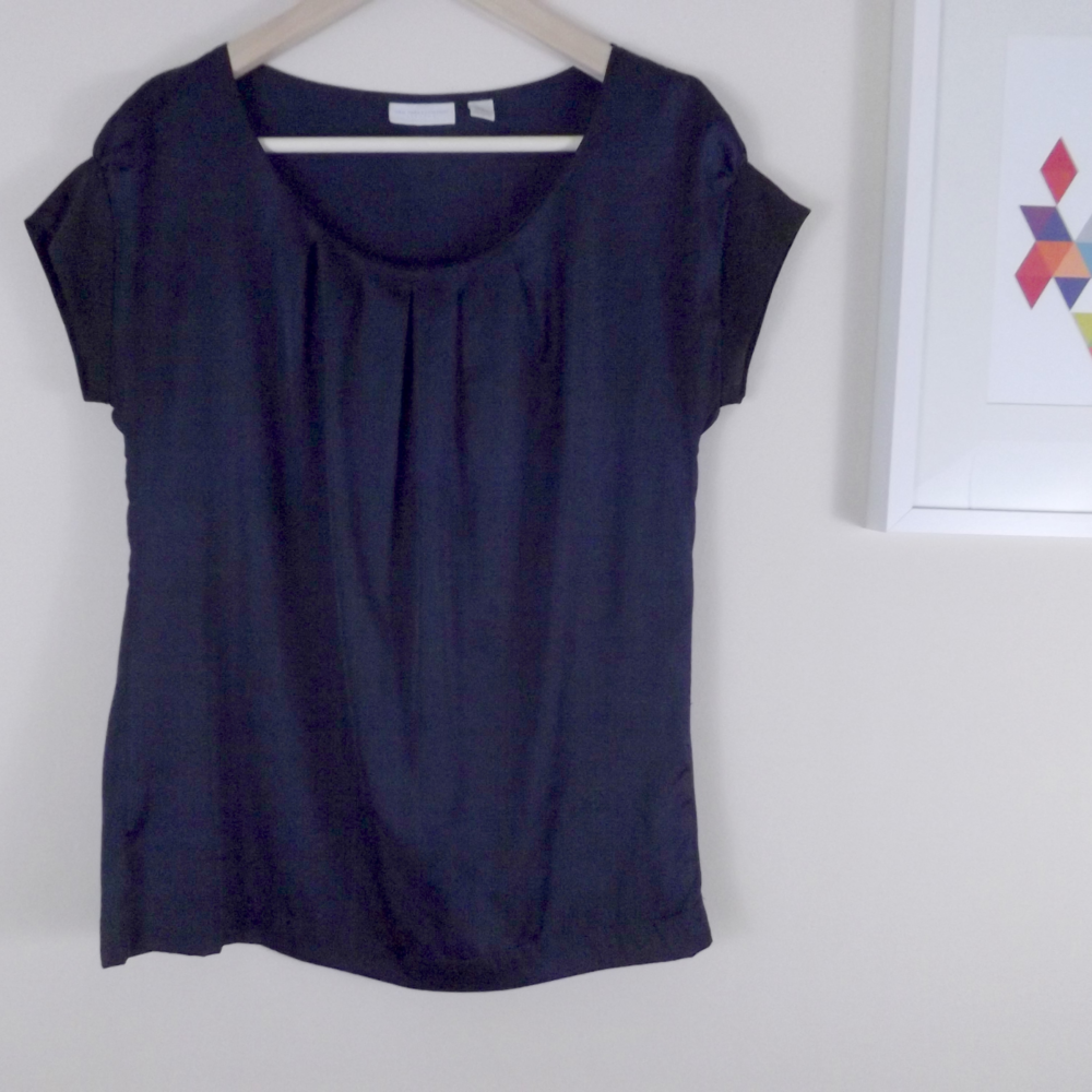 New York & Company Navy Short Sleeve Career Blouse