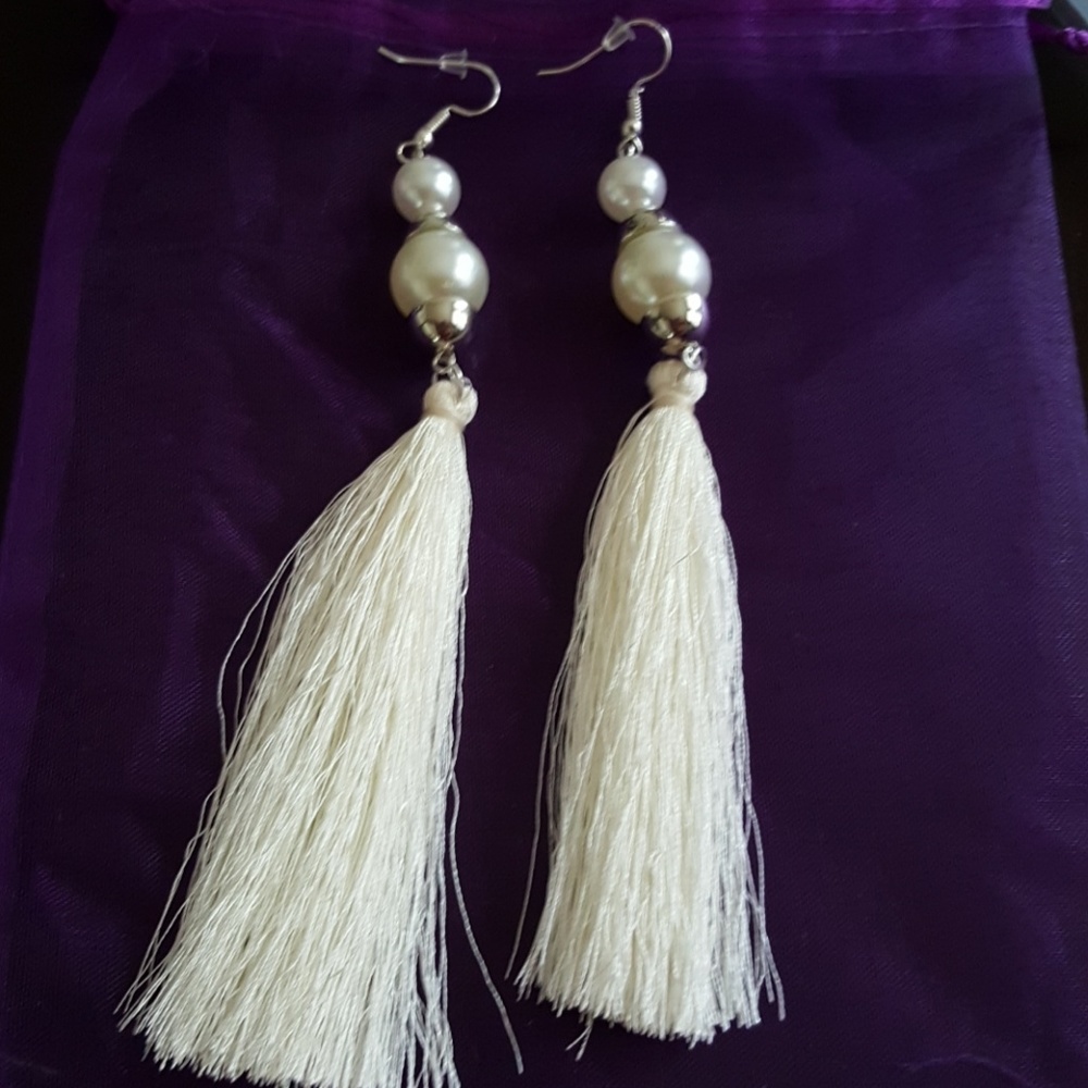 White Faux Pearl Tassel Earrings~NWT