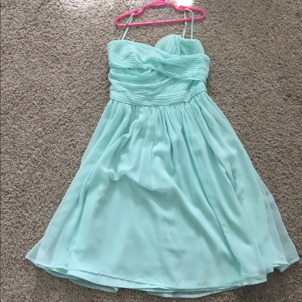 mint blue strapless dress