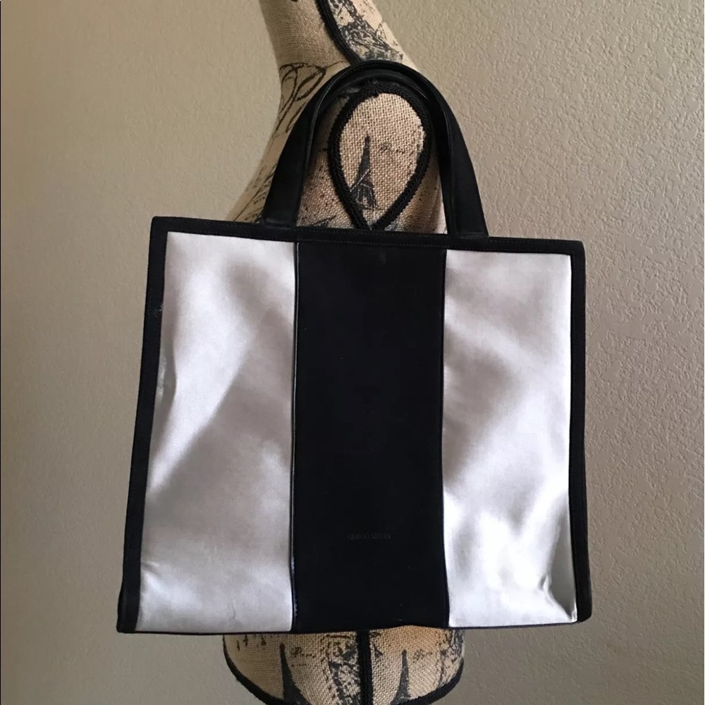 GIORGIO ARMANI - Black Suede and Satin Tan Tote