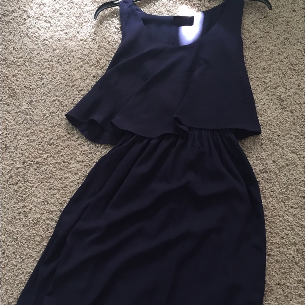 navy blue layered knee length dress
