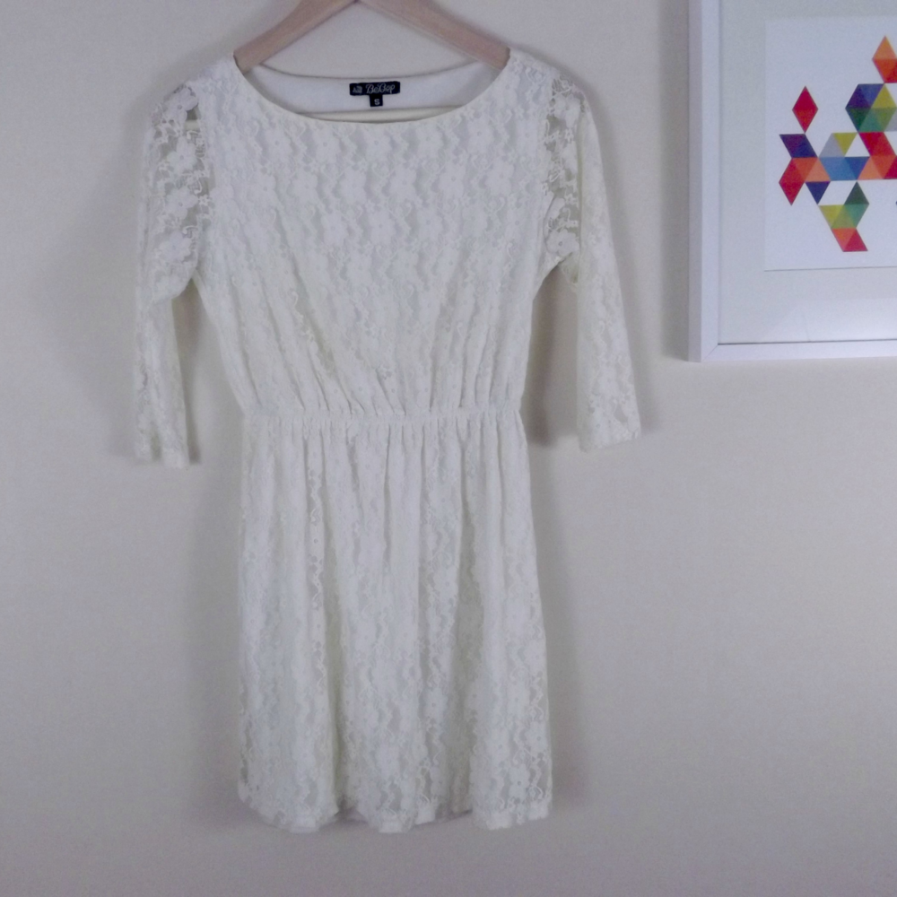 BeBop Juniors Lace 3/4 Sheer Sleeve Dress