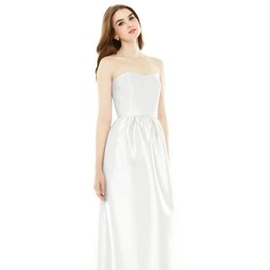 Strapless Floor-Length White Sateen Gown