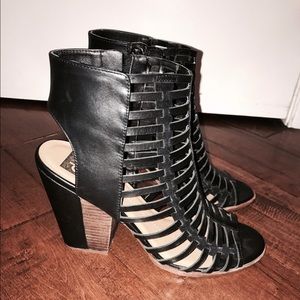DV black leather caged heels