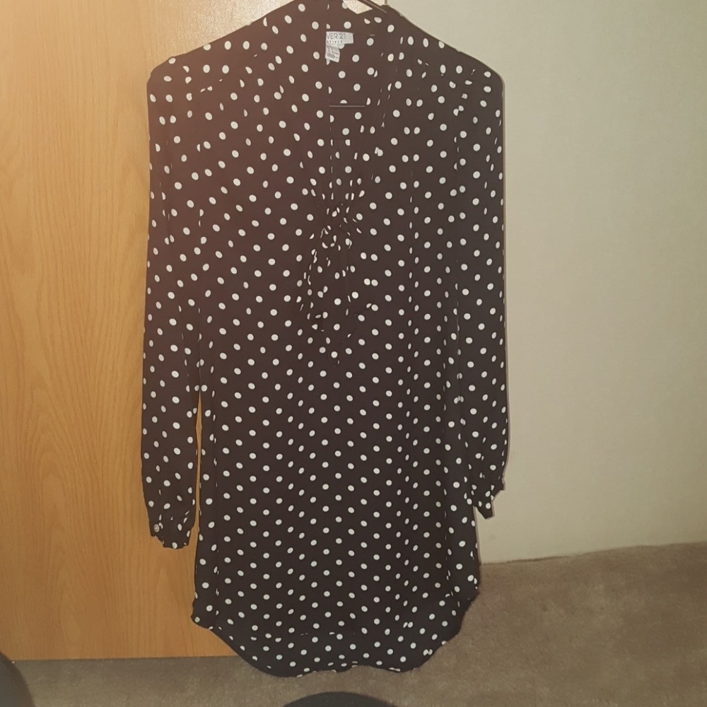Black and white polka dot shirt dress