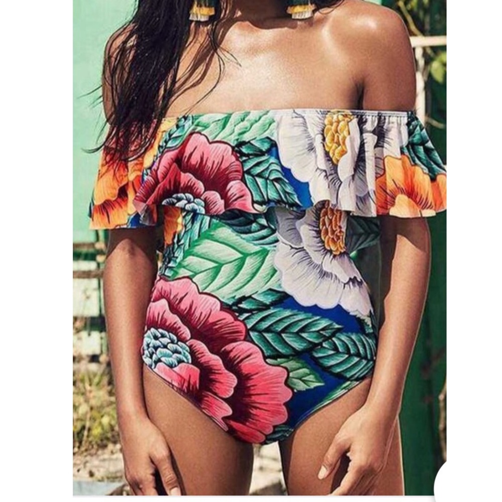 Hawaiian Floral One piece Ruffle Sleeve Swimsuit