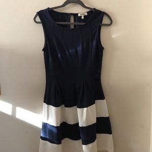Navy blue and white striped dress