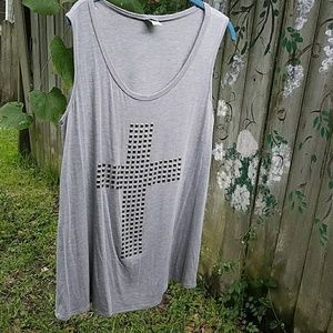 Charming Charlie Grey Studded Cross Tank Top