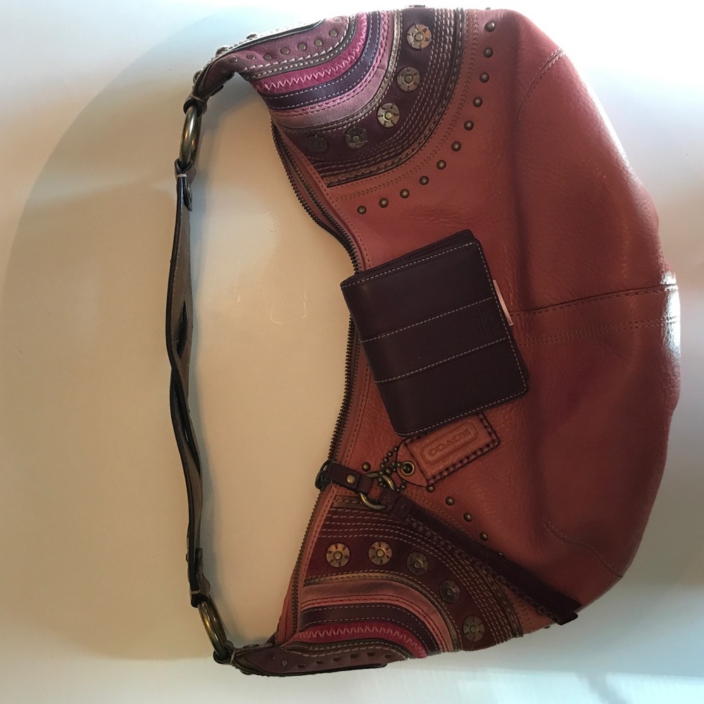 Coach Pink Leather and Suede Purse With Wallet