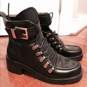 Zara black leather lace up combat boots