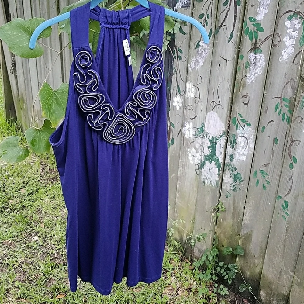 Women's Cato Zipper Detail Navy Tank Top