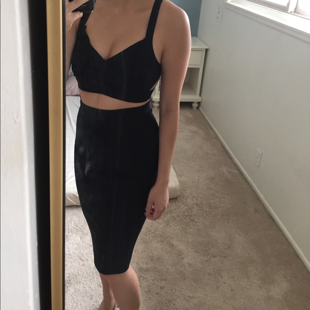 Hot Miami styles Black Two Piece Bandage Dress XS